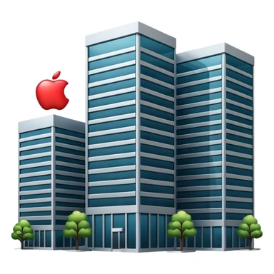 group of office buildings, apple emoji style, company headquarters sticker