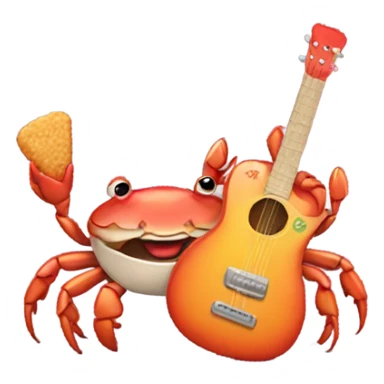 Crab with a guitar eating fried chicken sticker