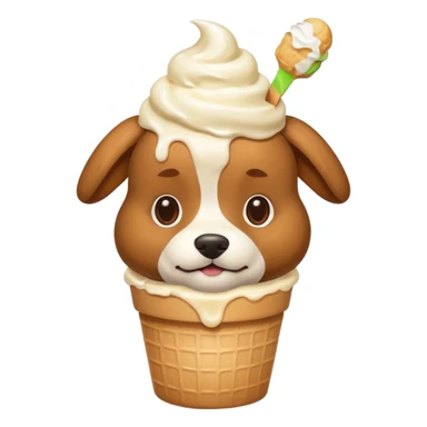 Cute fuzzy dog with ice cream on his head sticker