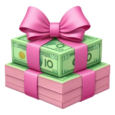Bright Green Australian $100 notes stacked together and wrapped in a girly pink bow sticker
