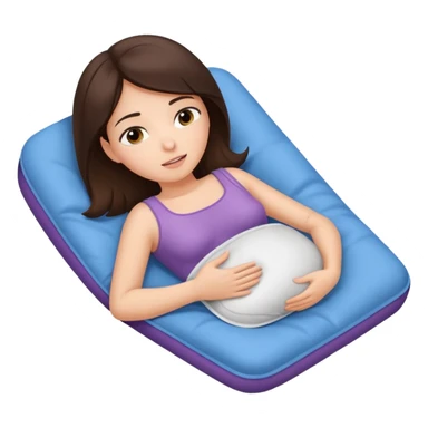 a brunette girl lying down on her side, holding a warm heating pad against her lower belly, she’s having bellyache sticker