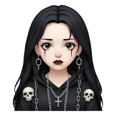 Female Goth with Beanie
 Messy long hair, white skin, oversized black hoodie, chain accessories. sticker