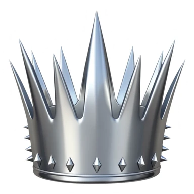 A spiked crown emoji made of silver chrome, sharp yet rounded metallic spikes, glossy reflections, aggressive luxury swag aesthetic, iOS emoji style, centered, clean white background sticker