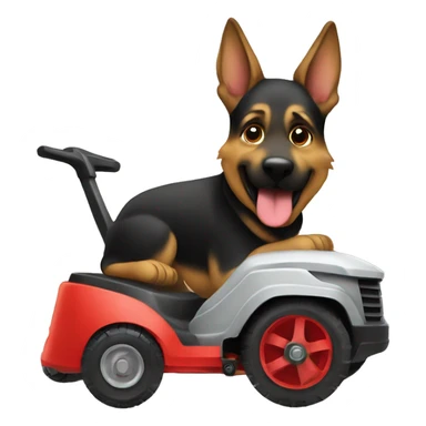 German Shepard riding a lawnmower sticker