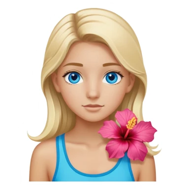 preppy coastal teen girl with blue eyes, beach blonde hair, tan skin, hibiscus flower in her ear, preppy beach outfit sticker