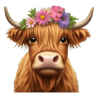 Highland cow with a flower headband sticker
