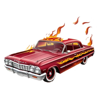 Satan’s streamlined Hot rod custom 1964 impala low rider four door carbon fiber hood body driving through hell  sticker