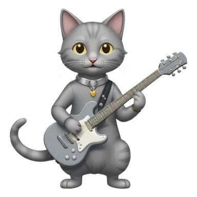 thin grey cat play guitar, long full body sticker