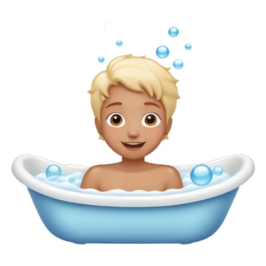 person taking a bath in a bathtub, lots of bubbles, cheerful expression, simple and cute sticker