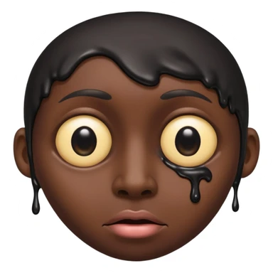 an black melting face with no eyebrows and mouth and just an single eye sticker