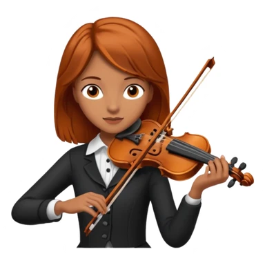 Una chica tocando el violín chic con ojos marrones oscuros y pelo naranja marrón medio oscuro y piel morena o trigueña sticker