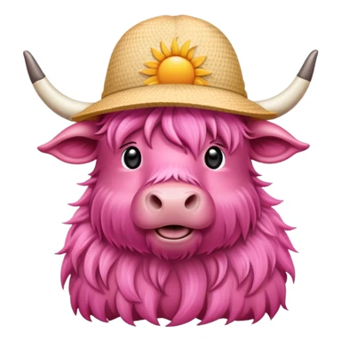 Pink highland cow with sun hat sticker