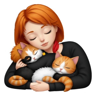 short hair Ginger Girl sleeping with a black and a white bigger cat  sticker