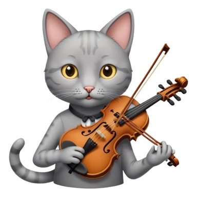 thin grey cat play violin sticker