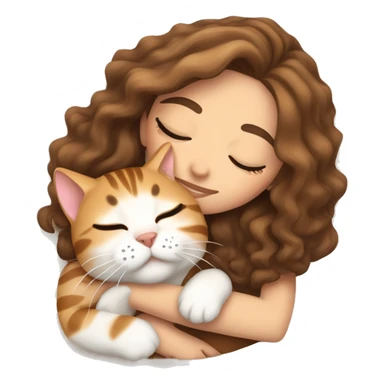 extremely light skin girl with brown hair sleeping with cute bengal cat sticker