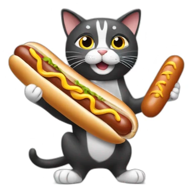 A cat who has a hot dog in his hand and the hot dog shoots sausages  sticker