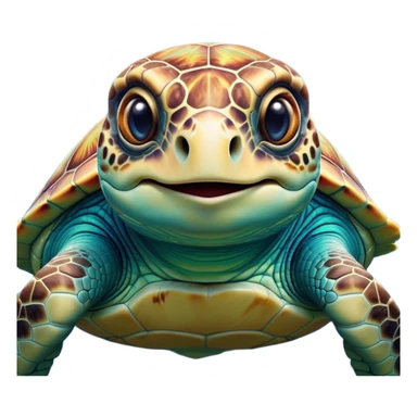 Cinematic Realistic Comical Sea Turtle Portrait Emoji, Head tilted dramatically with an exaggeratedly amused expression, featuring a robust, intricately patterned shell and wide, expressive eyes filled with playful disbelief, rendered with vibrant, lifelike detail and natural coastal light; high shine, dramatic yet playful, styled with an air of cheeky marine mischief, soft glowing outline, capturing the essence of a spirited and over‐the‐top sea turtle that looks ready to bob its way into viral fame! sticker