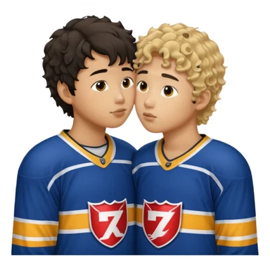 Asian Straight Dark hair boy hockey player kissing curly hair dirty blonde hockey player boy sticker