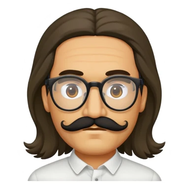 Olive colored man with thick glasses and black mustache and long hair sticker