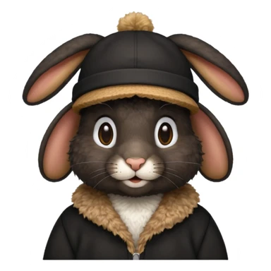 curly black rabbit with jersey and hat sticker