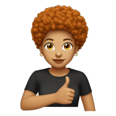 Light skin girl afro orange with thumb up dark tshirt sticker