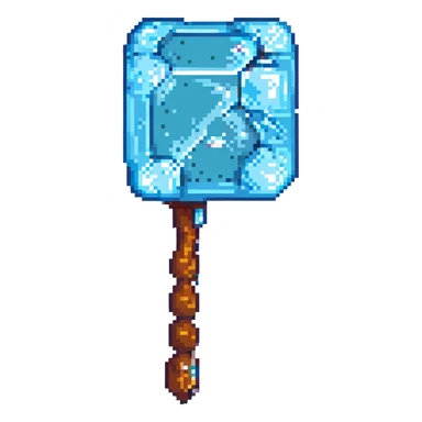 a pixel art pickaxe like in Minecraft game, blue rectangular diamond ore shape, side view sticker