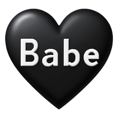 the word 'Babe' in white handwriting across a black heart, pixel art style, high contrast sticker