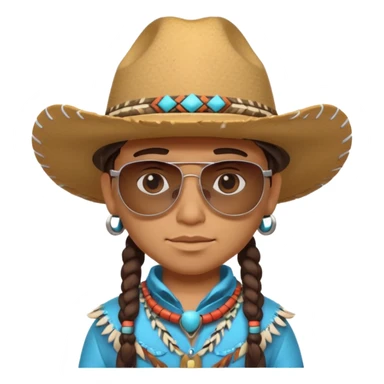 cute Indigenous tribal character portrait, head and shoulders only, cowboy hat, sunglasses, tribal accessories, confident expression, 3D cartoon, mobile game icon style, clean background, no text, no watermark
 sticker