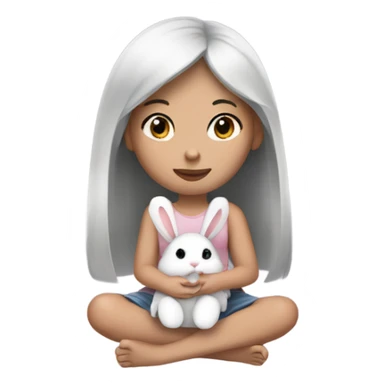 girl sitting holding a little bunny black hair and medium white skin tone sticker