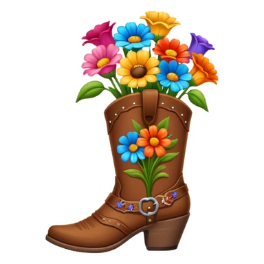Brown cowgirl boot vase with flowers sticker