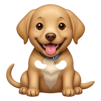Happy light brown Labrador sitting on beige background, wide smile with tongue out, looking at camera, playful and curious expression, professional portrait style sticker