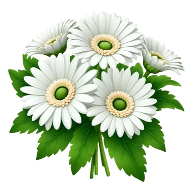 bouquet White Gerbera Daisy, luxuriant, leaf, bud sticker