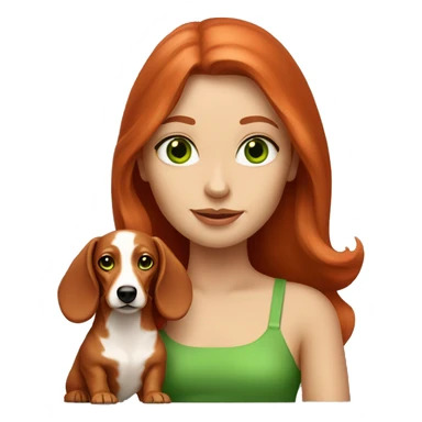 red head women with green eyes and her cream long hair dachshund sticker