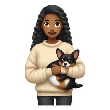 girl with black corgi in sweater sticker