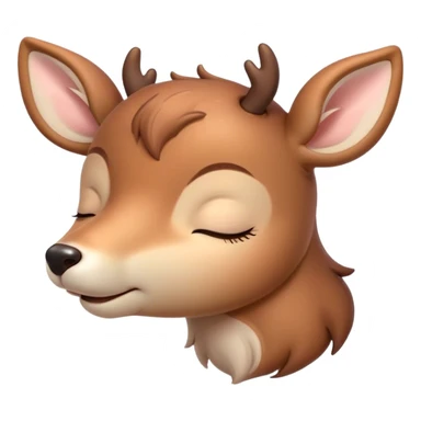 Meme-Worthy Cute Sleeping Deer Portrait Emoji, Head resting peacefully with a contented smile, showcasing a delicate, slender build and a luxuriously soft coat, eyes shut in a serene, restful nap, Simplified yet hilariously adorable features, highly detailed, glowing with a soft, drowsy light, high shine, relaxed and utterly lovable, stylized with an air of playful laziness, bright and heartwarming, soft glowing outline, capturing the essence of a comically sleepy deer, so meme-worthy it feels like it could instantly become the next viral sensation of adorable woodland slumber! sticker