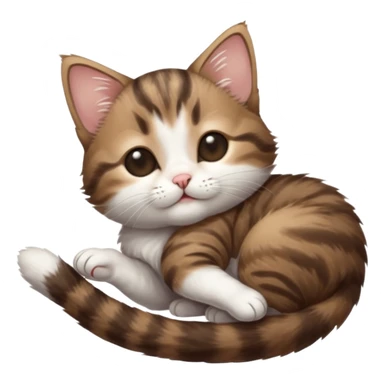 dark brown tabby and white kitten with his eyes closed whilst in funny positions stretched out and  upside down sticker