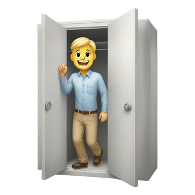 Can you create an emoji that means a white person getting out of the closet with a happy face.  sticker