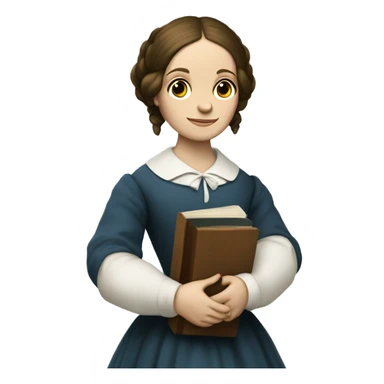 Charlotte Bronte holds a book in her hand sticker