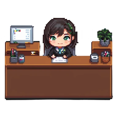 chibi office receptionist at desk sticker