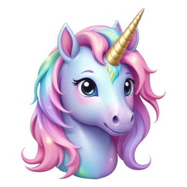 Cinematic pastel-colored unicorn, flowing iridescent mane, big sparkling eyes, tiny rounded hooves, soft chubby cheeks, delicate magical glow surrounding, enchanting and dreamy. sticker