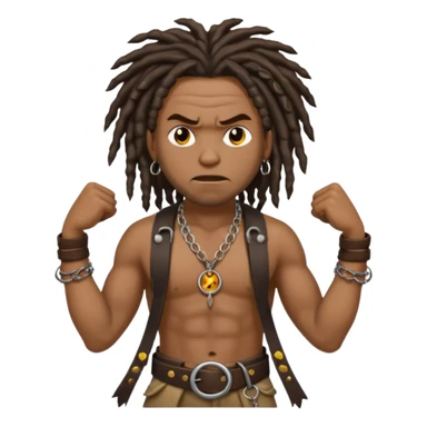 a angry black man with dreads and a circle pendant chain to the side slanging back and forth a belt sticker