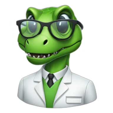 green female t-rex head in lab uniform and black glasses sticker