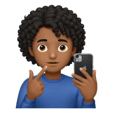 A circular black and white emoji in which a boy is hiding his face with his fingers white taking the selfie and his hair are curly sticker