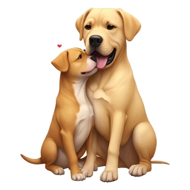 American bully and Golden Labrador retriever hug. Hearts are flying around them  sticker