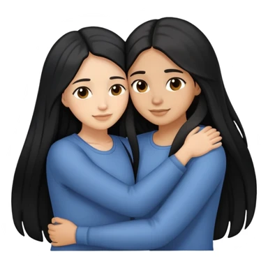 sisters hug, black long hair light medium skin, and tan skin sticker