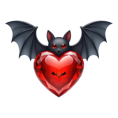 crystal red heart with black bat wings sticker