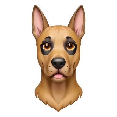 Cinematic Comical Fawn Great Dane Portrait Emoji, Head tilted dramatically with an exaggeratedly amused expression, featuring a sleek fawn coat with a subtle dark mask, wide, expressive amber eyes filled with playful disbelief, Simplified yet hilariously expressive features, highly detailed, glowing with a slightly sassy glow, high shine, dramatic yet playful, stylized with an air of cheeky mischief, bright and endearing, soft glowing outline, capturing the essence of a spirited and over-the-top guardian, so meme-worthy it feels like it could side-eye its way into internet fame instantly! sticker