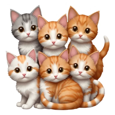 6 tiny kittens cuddling together all different colours, the first one is grey and white, the second is ginger and white and the third is brown tabby and white sticker