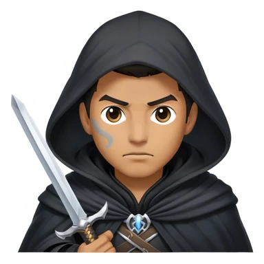 A mysterious swordsman in a black cloak, mist swirling around him sticker