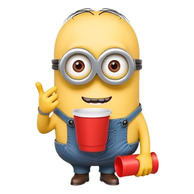 minion holding a red cup in its right hand sticker